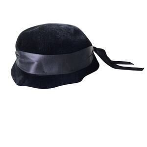 Vintage EDDI Black Velvet Evening Statement Hat with Satan Bow Made in France